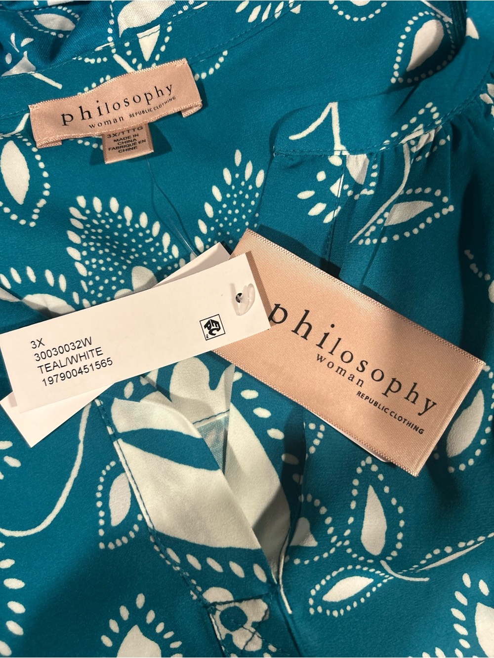 Philosophy Teal Floral Split-V Tunic Top - Picture 8 of 9